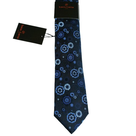 NWT Simon Carter London Blue Floral Medallion Tie - Picture 3 of 3